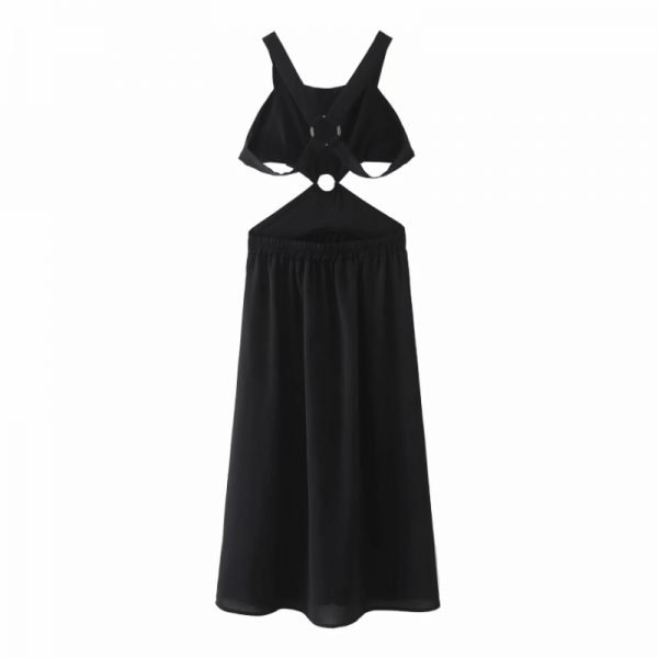 Summer Women Black Backless Sexy Suspender Midi Dress Female Sleeveless Clothes Casual Lady Slim Vestido D7690