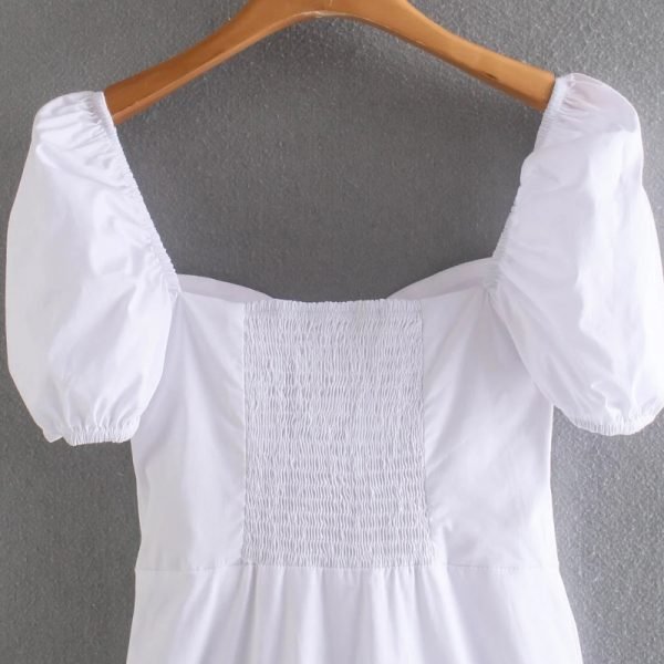 Summer Women Puff Sleeve White Mini A Line Dress Female Solid Clothes Casual Lady Slim Vestido D7653