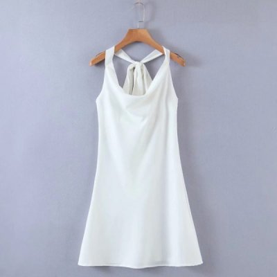 Summer Women Pile Collar White Suspender Mini Dress Female Backless Clothes Casual Lady Loose Vestido D7616