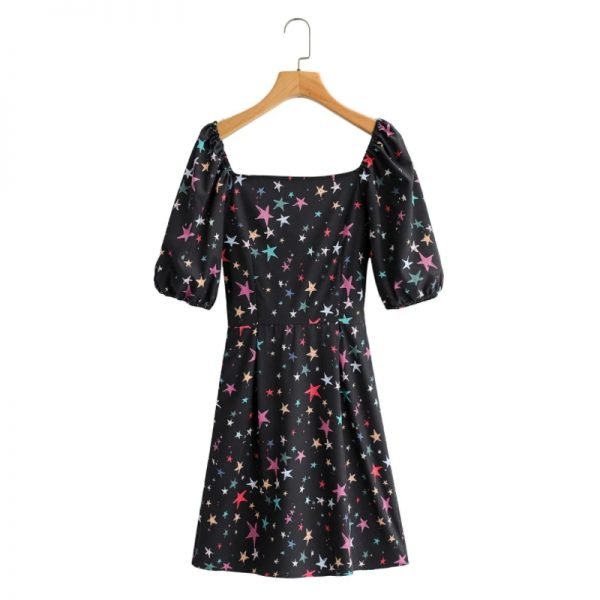 New Spring Women Color Geometric Printing V Neck Sashes Mini Dress Female Lantern Sleeve Clothes Lady Loose Vestido D7207