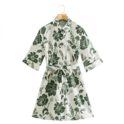 Hot Sale Women Flower Print Single Breasted Mini Shirt Dress Female Short Sleeve Clothes Casual Lady Loose Vestido D8321