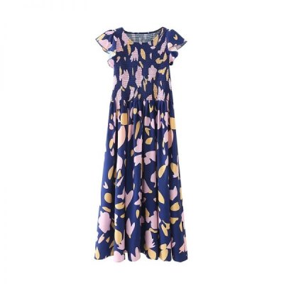 Summer Women Digital Printing O Neck Butterfly Sleeve Midi Dress Female Clothes Leisure Lady Loose Vestido D7927