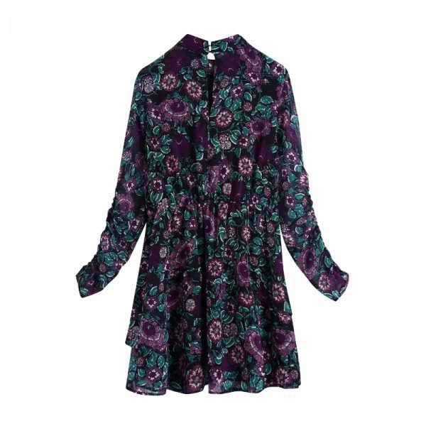 Women Floral Print Chiffon Cascading Ruffle Mini Dress Female Three Quarter Sleeve Clothes Casual Lady Loose Vestido D6869