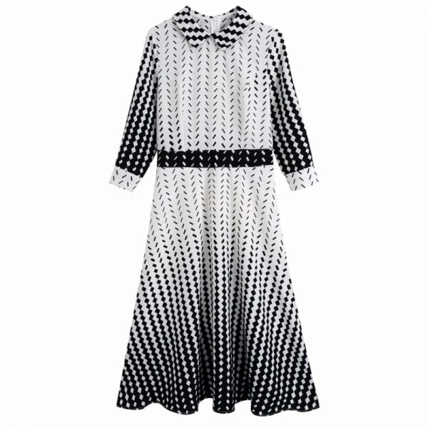 Hot Sale Women Gradual Placement Print Midi Dress Female Three Quarter Sleeve Clothes Casual Lady Loose Vestido D8293