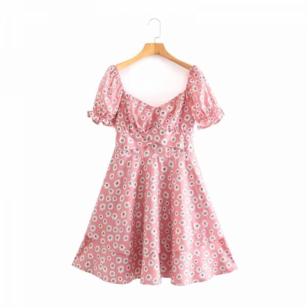 Summer Women Flower Printing Cascading Ruffle Pink Midi Dress Female Short Sleeve Clothes Leisure Loose Vestido D7905