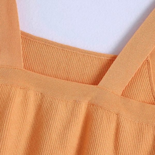 Summer Women Orange Knitting Sling Short Camisole Casual Female Crop Tops T1505