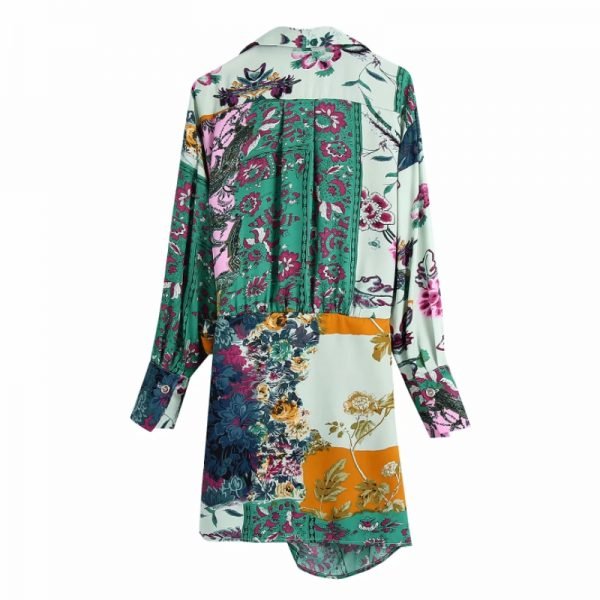 Hot Sale Women Flower Patchwork Printing Lace Up Bow Mini Dress Female Long Sleeve Clothes Casual Lady Loose Vestido D8389