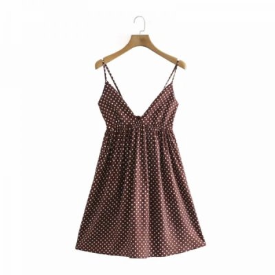 New Women Polka Dot Print Back Lace Up Bow Suspender Mini Dress Female Clothes Leisure Lady Loose Vestido D8069