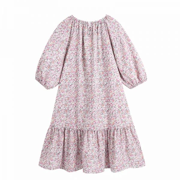 Summer Women Floral Print Ruffled Hem Loose Mini Dress Female Lantern Sleeve Clothes Leisure Lady Vestido D7910