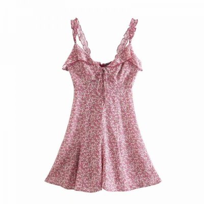 Summer Women Flower Printing Cascading Ruffle Suspender Mini Dress Female Sleeveless Clothes Casual Lady Loose Vestido D7631