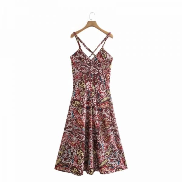 New Women Vintage Paisley Printing V Neck Suspender Dress Female Sleeveless Clothes Leisure Lady Loose Vestido D8070