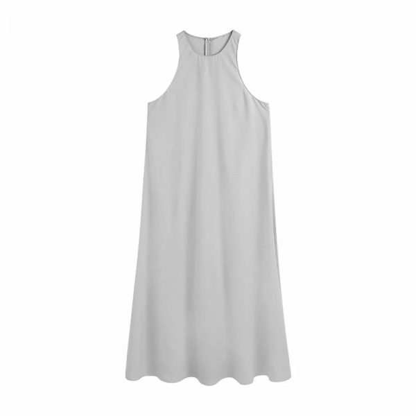 Summer Women O Neck Sleeveless Solid Midi Vest Dress Female Clothes Leisure Lady Loose Vestido D7911