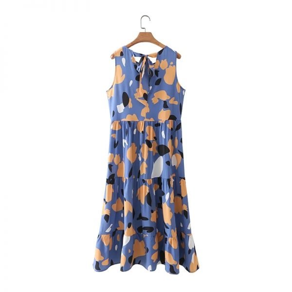 Summer Women Graffiti Printing Vest Midi Dress Female O Neck Sleeveless Clothes Casual Lady Loose Vestido D7813