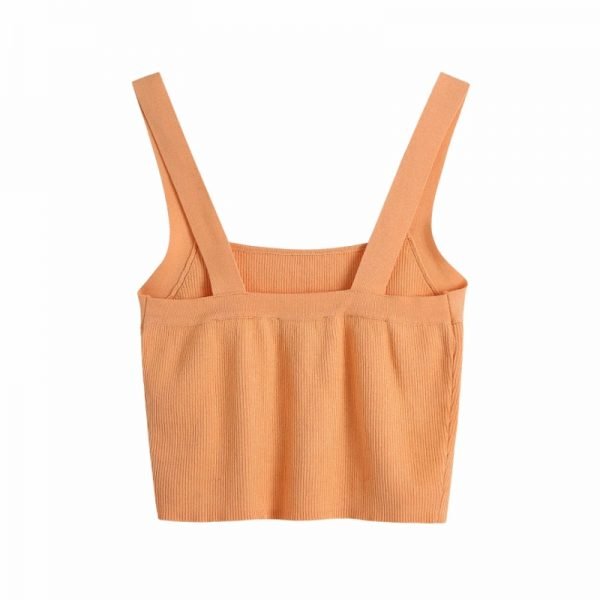 Summer Women Orange Knitting Sling Short Camisole Casual Female Crop Tops T1505