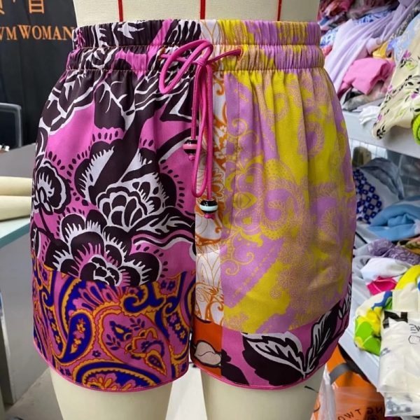 Hot Sale Women Vintage Patchwork Printing Shorts Casual Female Elastic Waist Drawstring Loose Clothes P2203