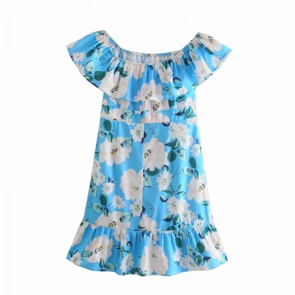 Summer Women Slash Neck Cascading Ruffle Printed Mini Dress Female Short Sleeve Clothes Leisure Lady Slim Vestido D7988