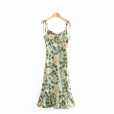 Summer Women Digital Printing Suspender Midi Dress Female Sleeveless Clothes Casual Lady Slim Vestido D7860