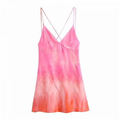 Summer Women Tie Dye Printing V Neck Suspender Mini Dress Female Sleeveless Clothes Casual Lady Loose Vestido D7882