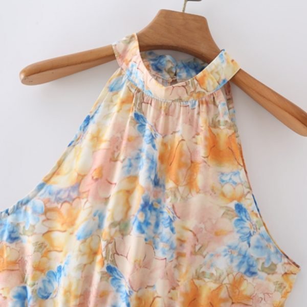 Summer Women Floral Printing Halter Midi Vest Dress Female Sleeveless Clothes Leisure Lady Loose Vestido D7950